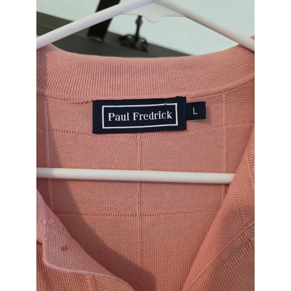 Mens Casual Shirt ,Salmon Pink Grid Knit Button Front Shirt Short Sleeve, Large - Picture 4 of 6
